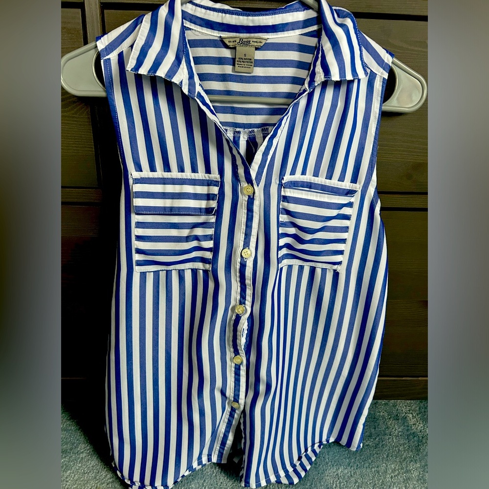 Bass Striped collared button front tank top